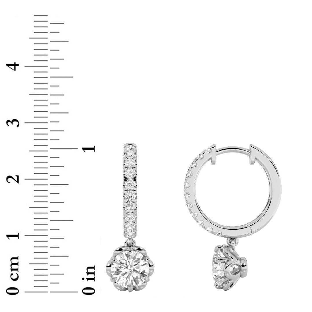 2.5CTW Round Lab-Grown Diamond Prong Dangle Hoop Earrings 24 Stones