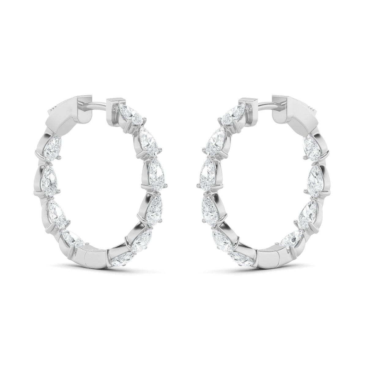 4CTW Pear Lab-Grown Diamond Prong Inside Out Hoop Earrings 20 Stones