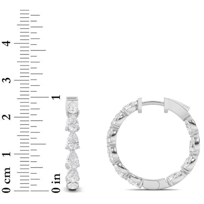 4CTW Pear Lab-Grown Diamond Prong Inside Out Hoop Earrings 20 Stones