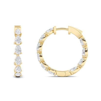 4CTW Pear Lab-Grown Diamond Prong Inside Out Hoop Earrings 20 Stones