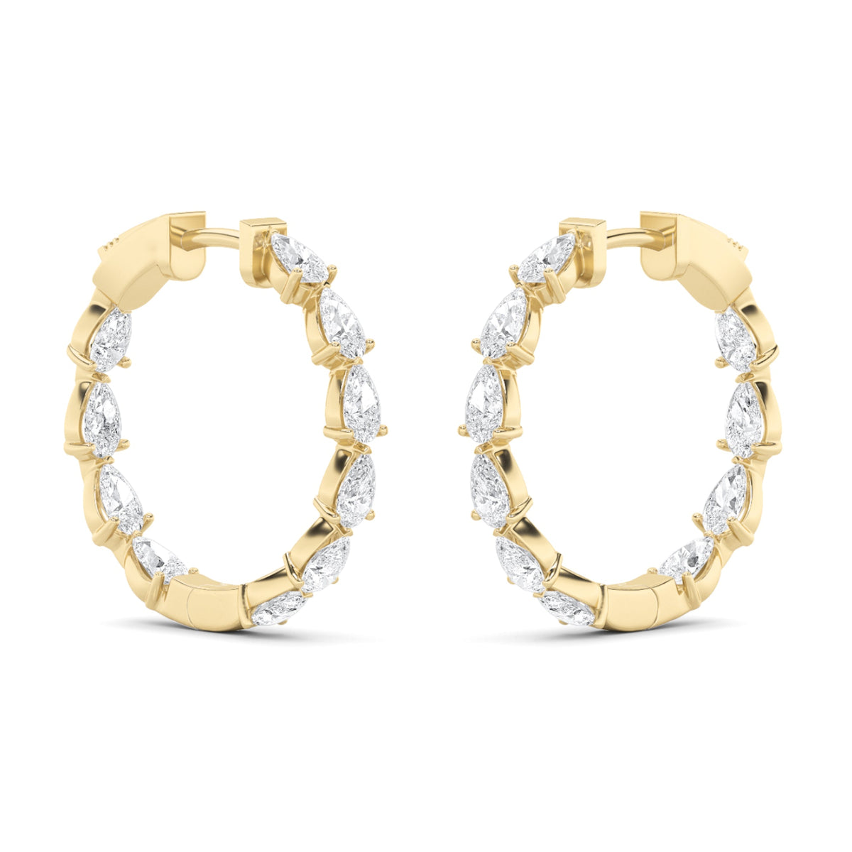 4CTW Pear Lab-Grown Diamond Prong Inside Out Hoop Earrings 20 Stones