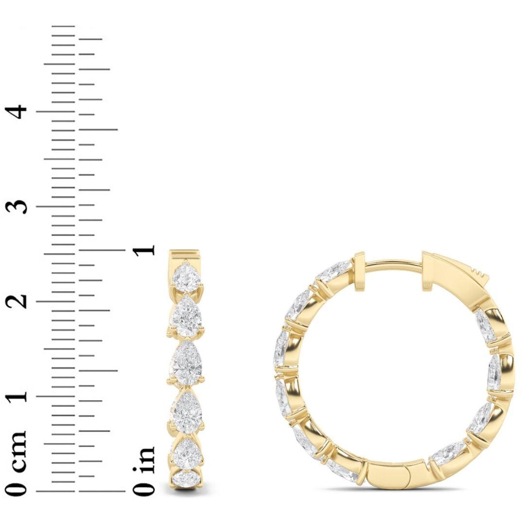 4CTW Pear Lab-Grown Diamond Prong Inside Out Hoop Earrings 20 Stones