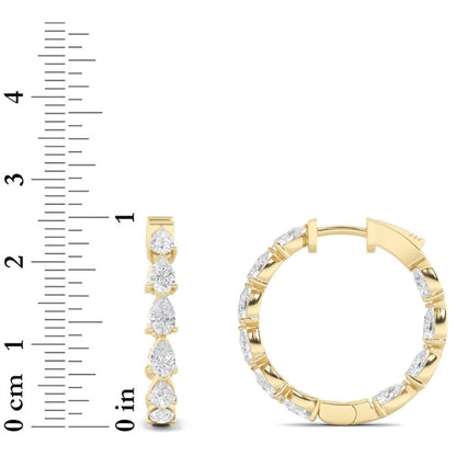 4CTW Pear Lab-Grown Diamond Prong Inside Out Hoop Earrings 20 Stones