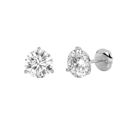 0.5CTW Round Lab-Grown Diamond Three Prong Martini Screw Back Stud Earrings 2 Stones