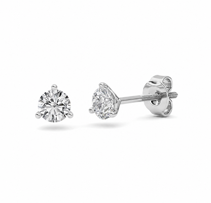 0.5CTW Round Lab-Grown Diamond Three Prong Martini Screw Back Stud Earrings 2 Stones