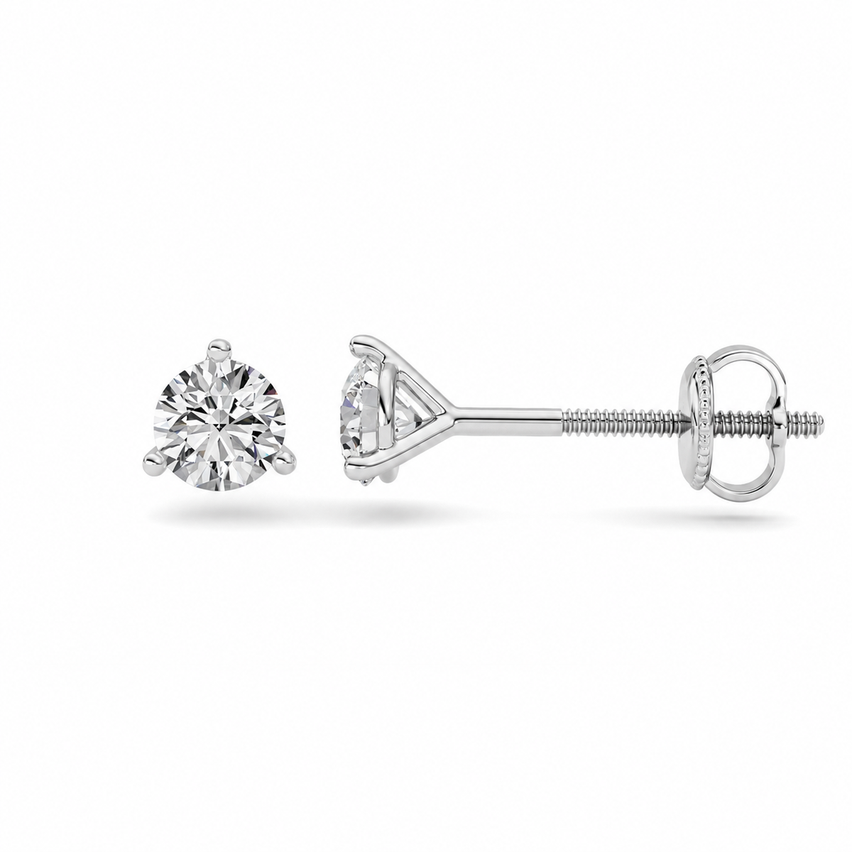 0.5CTW Round Lab-Grown Diamond Three Prong Martini Screw Back Stud Earrings 2 Stones