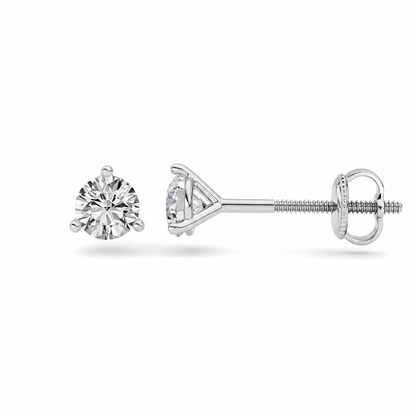 0.5CTW Round Lab-Grown Diamond Three Prong Martini Screw Back Stud Earrings 2 Stones