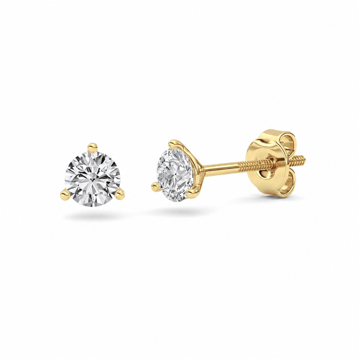 0.5CTW Round Lab-Grown Diamond Three Prong Martini Screw Back Stud Earrings 2 Stones
