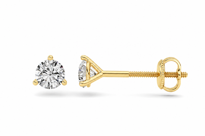 0.5CTW Round Lab-Grown Diamond Three Prong Martini Screw Back Stud Earrings 2 Stones