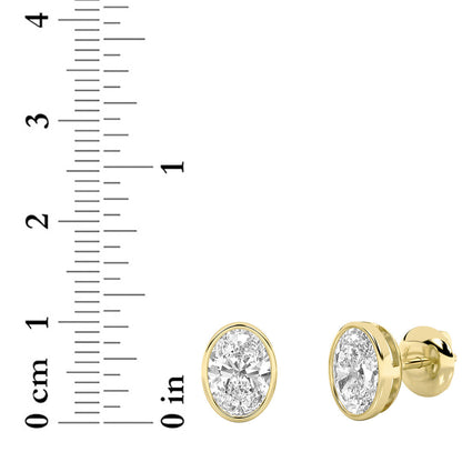1CTW Oval Lab-Grown Diamond Bezel Set Stud Earrings 2 Stones