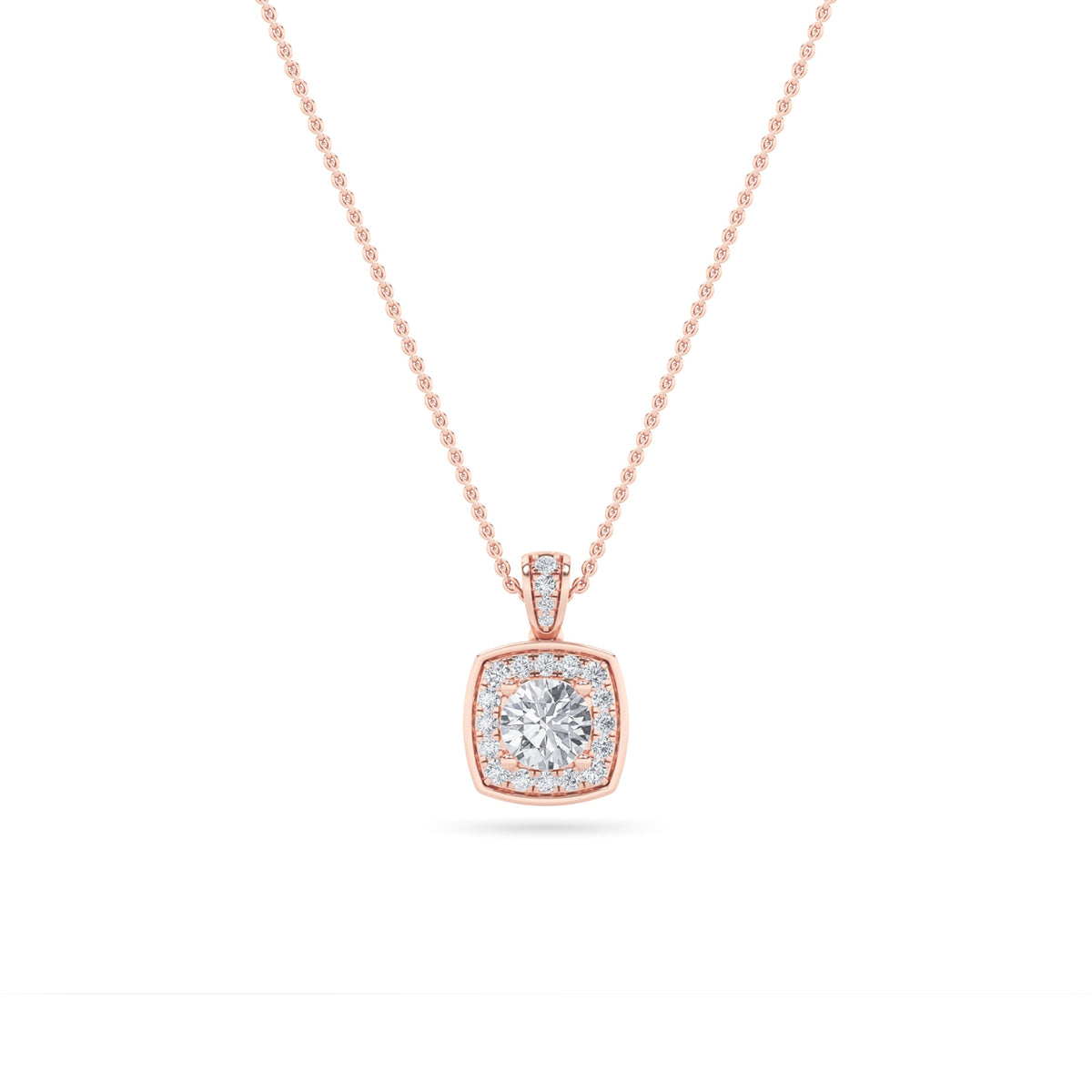 0.75CTW Round Lab-Grown Diamond Prong Halo Pendant 26 Stones