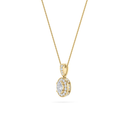 0.75CTW Oval Lab-Grown Diamond Prong Halo Pendant 37 Stones