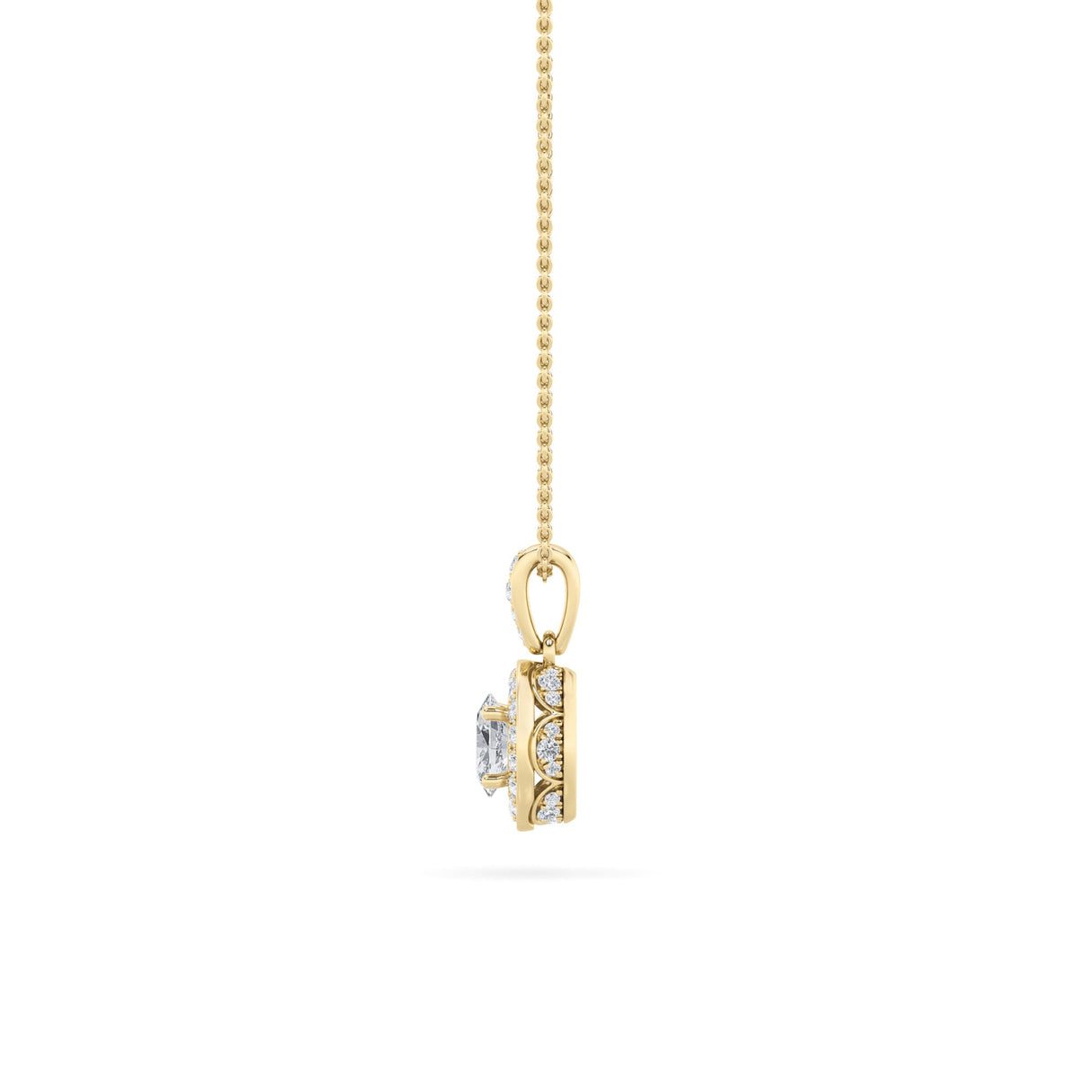 0.75CTW Oval Lab-Grown Diamond Prong Halo Pendant 37 Stones