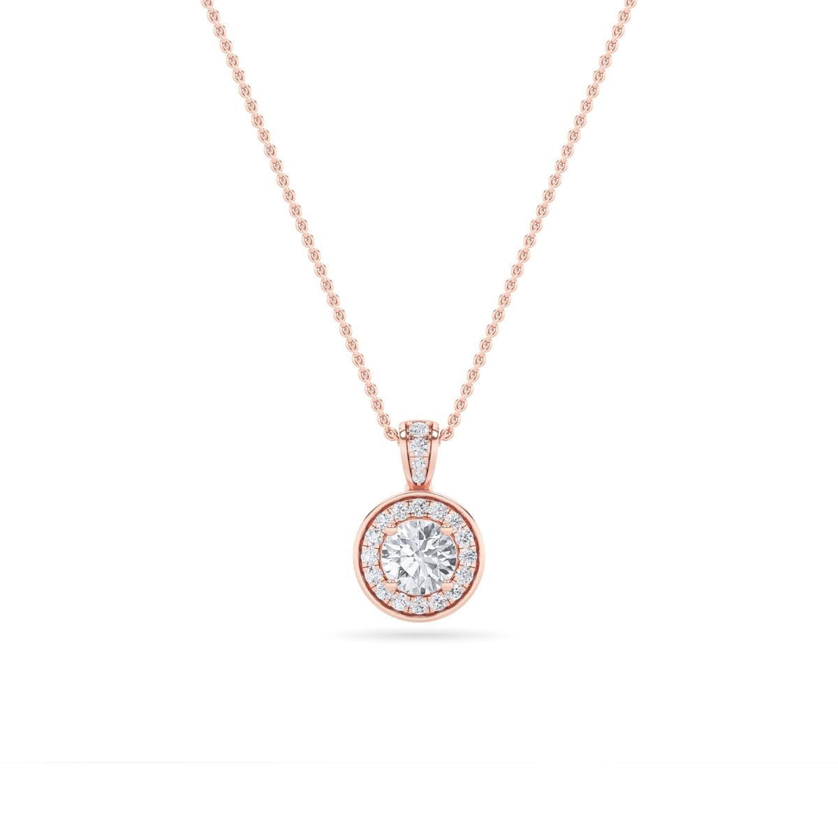 0.75CTW Oval Lab-Grown Diamond Prong Halo Pendant 37 Stones