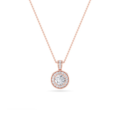0.75CTW Oval Lab-Grown Diamond Prong Halo Pendant 37 Stones