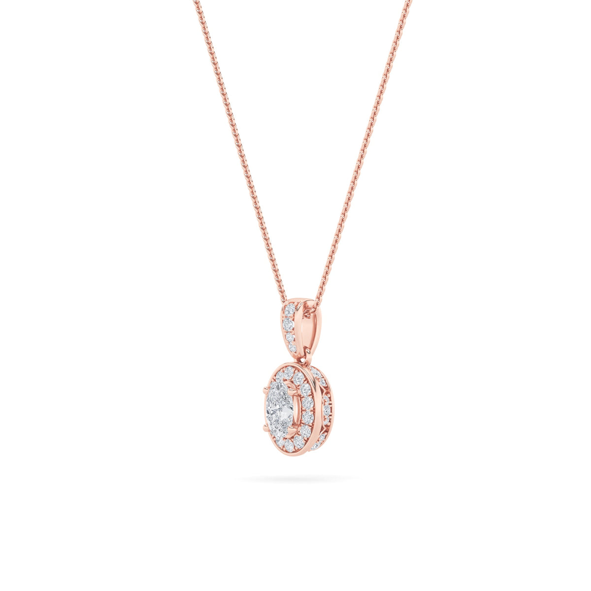 0.75CTW Oval Lab-Grown Diamond Prong Halo Pendant 37 Stones