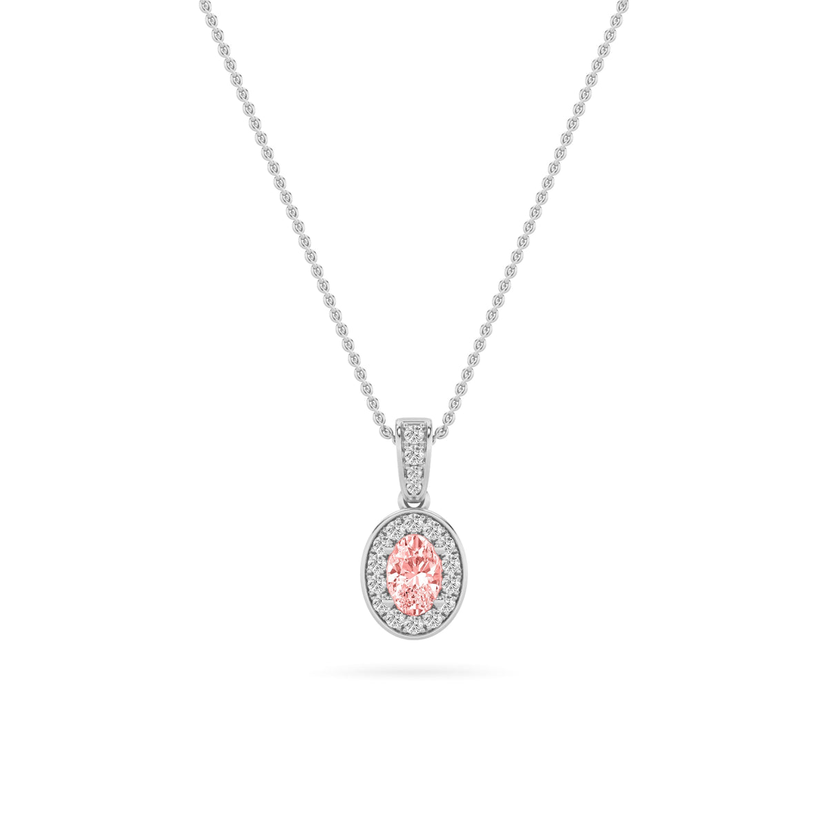 1.3CTW Oval Lab-Grown Diamond Prong Halo Pendant 41 Stones