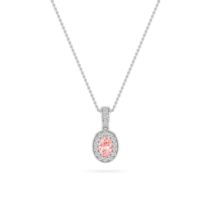 1.3CTW Oval Lab-Grown Diamond Prong Halo Pendant 41 Stones