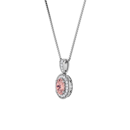 1.3CTW Oval Lab-Grown Diamond Prong Halo Pendant 41 Stones
