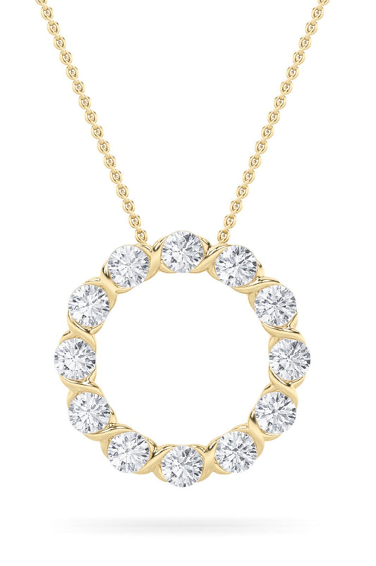 2CTW Round Lab-Grown Diamond Semi Bezel Circle Pendant 12 Stones