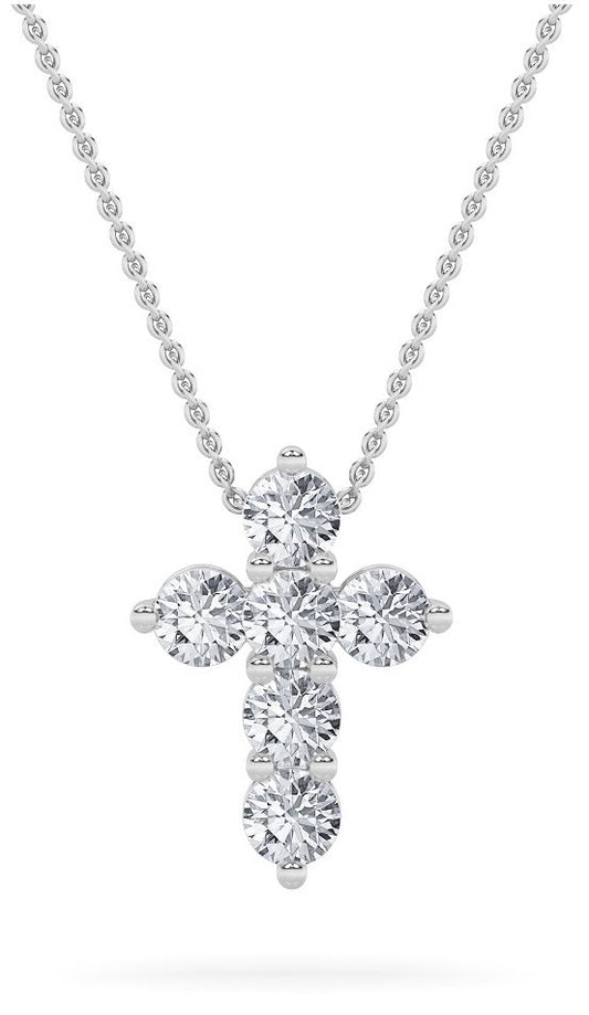 1.5CTW Round Lab-Grown Diamond Prong Cross Pendant 6 Stones 13.5mm Width