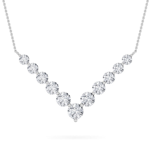 5CTW Round Lab-Grown Diamond Prong Graduating V Necklace 11 Stones