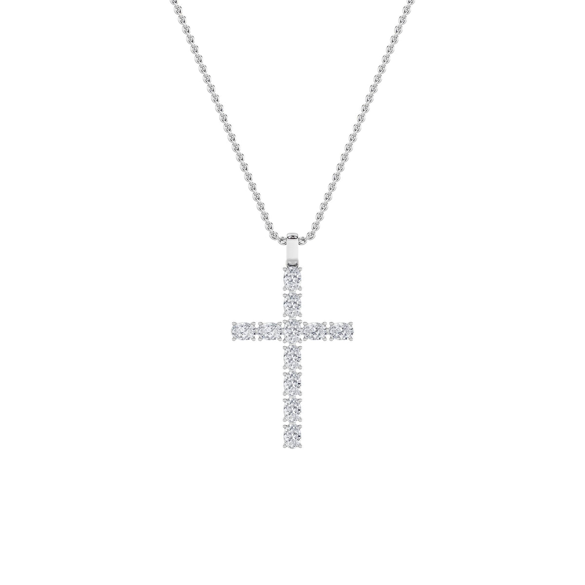 2CTW Oval Lab-Grown Diamond Prong Cross Pendant 11 Stones 2ct Center
