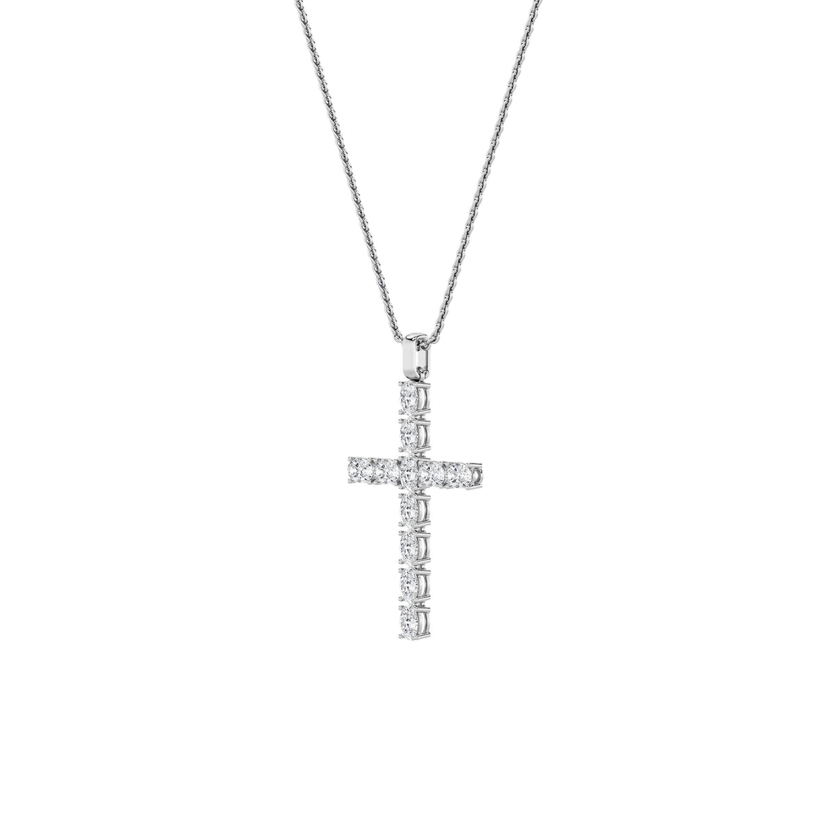 2CTW Oval Lab-Grown Diamond Prong Cross Pendant 11 Stones 2ct Center