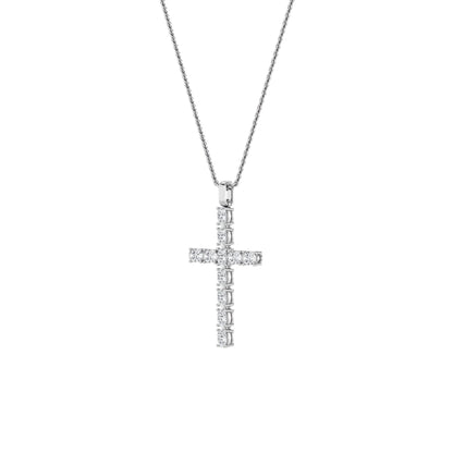 2CTW Oval Lab-Grown Diamond Prong Cross Pendant 11 Stones 2ct Center