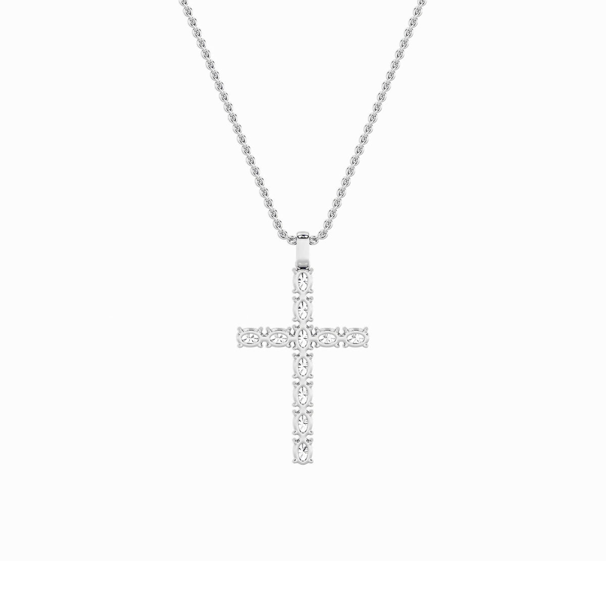 2CTW Oval Lab-Grown Diamond Prong Cross Pendant 11 Stones 2ct Center