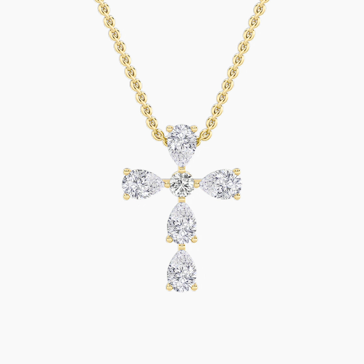 2.5CTW Pear Lab-Grown Diamond Prong Cross Pendant 6 Stones