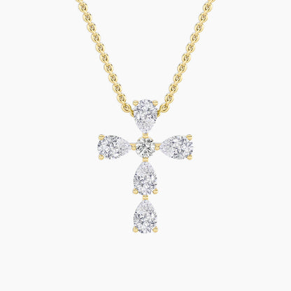2.5CTW Pear Lab-Grown Diamond Prong Cross Pendant 6 Stones