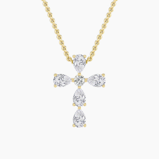 2.5CTW Pear Lab-Grown Diamond Prong Cross Pendant 6 Stones