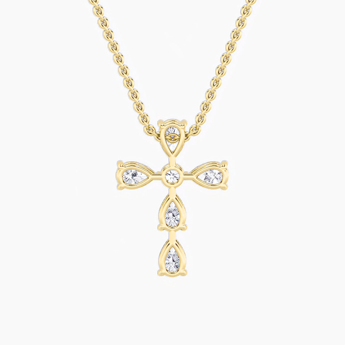 2.5CTW Pear Lab-Grown Diamond Prong Cross Pendant 6 Stones