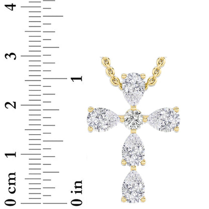 2.5CTW Pear Lab-Grown Diamond Prong Cross Pendant 6 Stones