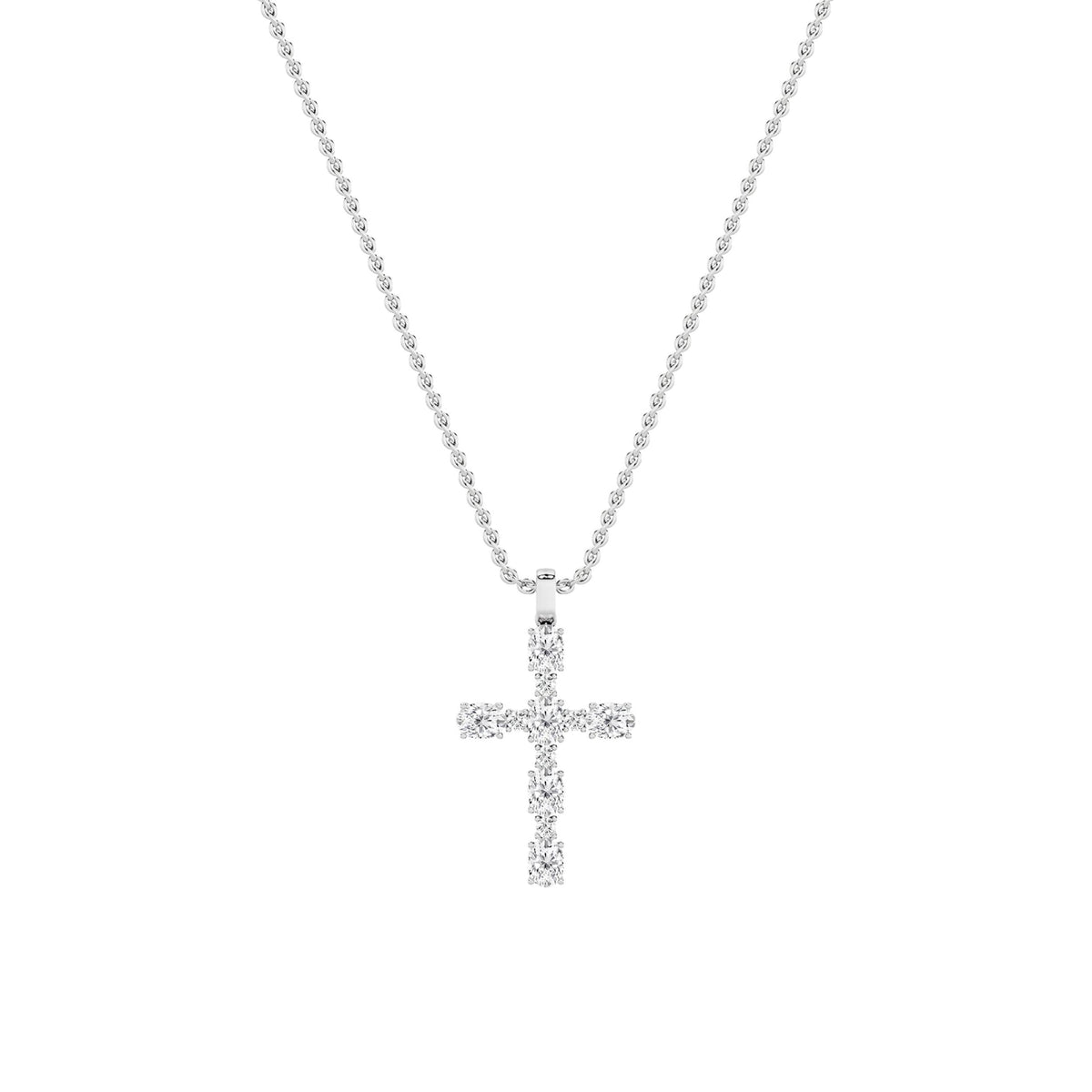 2CTW Oval Lab-Grown Diamond Prong Cross Pendant 11 Stones 1.8ct Center
