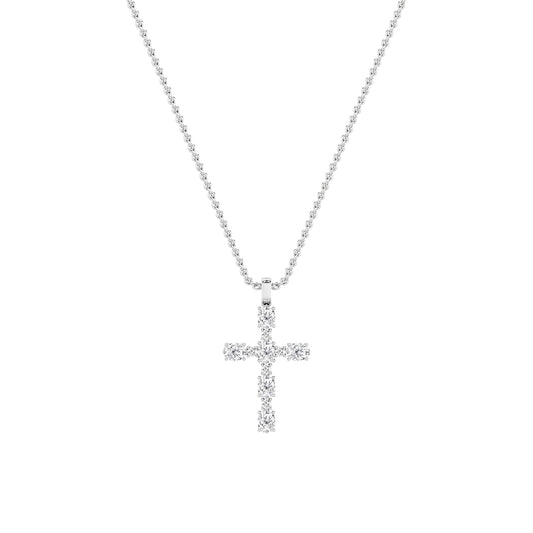 2CTW Oval Lab-Grown Diamond Prong Cross Pendant 11 Stones 1.8ct Center