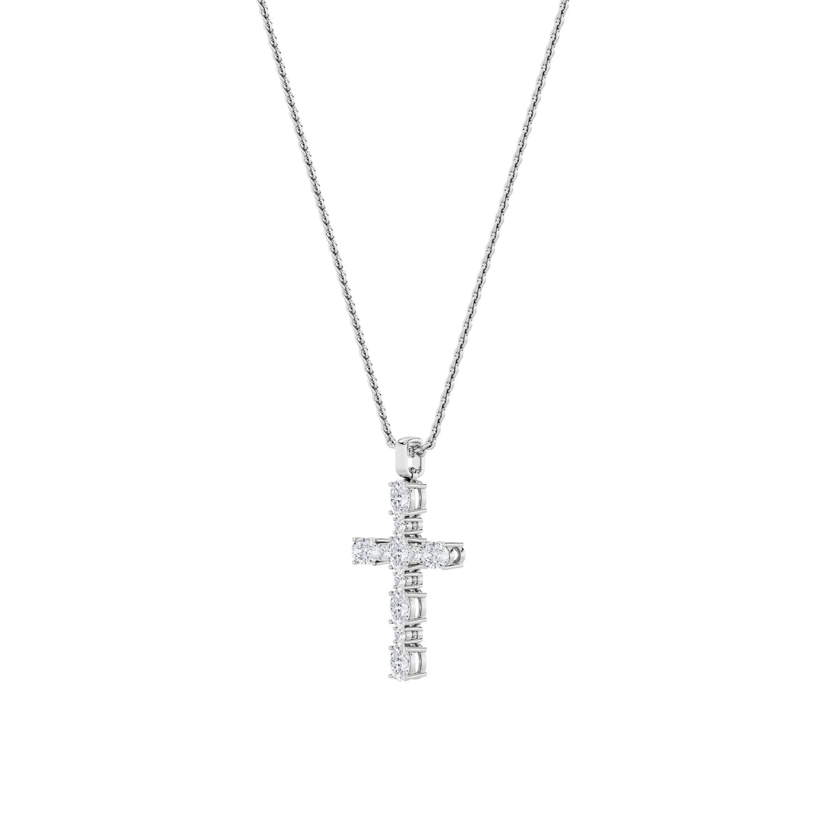 2CTW Oval Lab-Grown Diamond Prong Cross Pendant 11 Stones 1.8ct Center