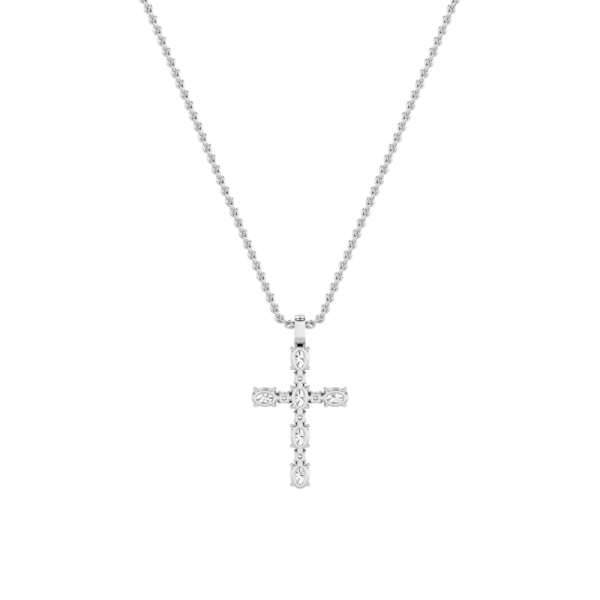 2CTW Oval Lab-Grown Diamond Prong Cross Pendant 11 Stones 1.8ct Center