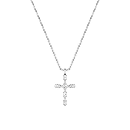 2CTW Oval Lab-Grown Diamond Prong Cross Pendant 11 Stones 1.8ct Center