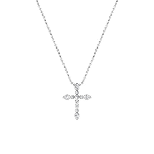1.5CTW Pear Lab-Grown Diamond Bezel Cross Pendant 11 Stones