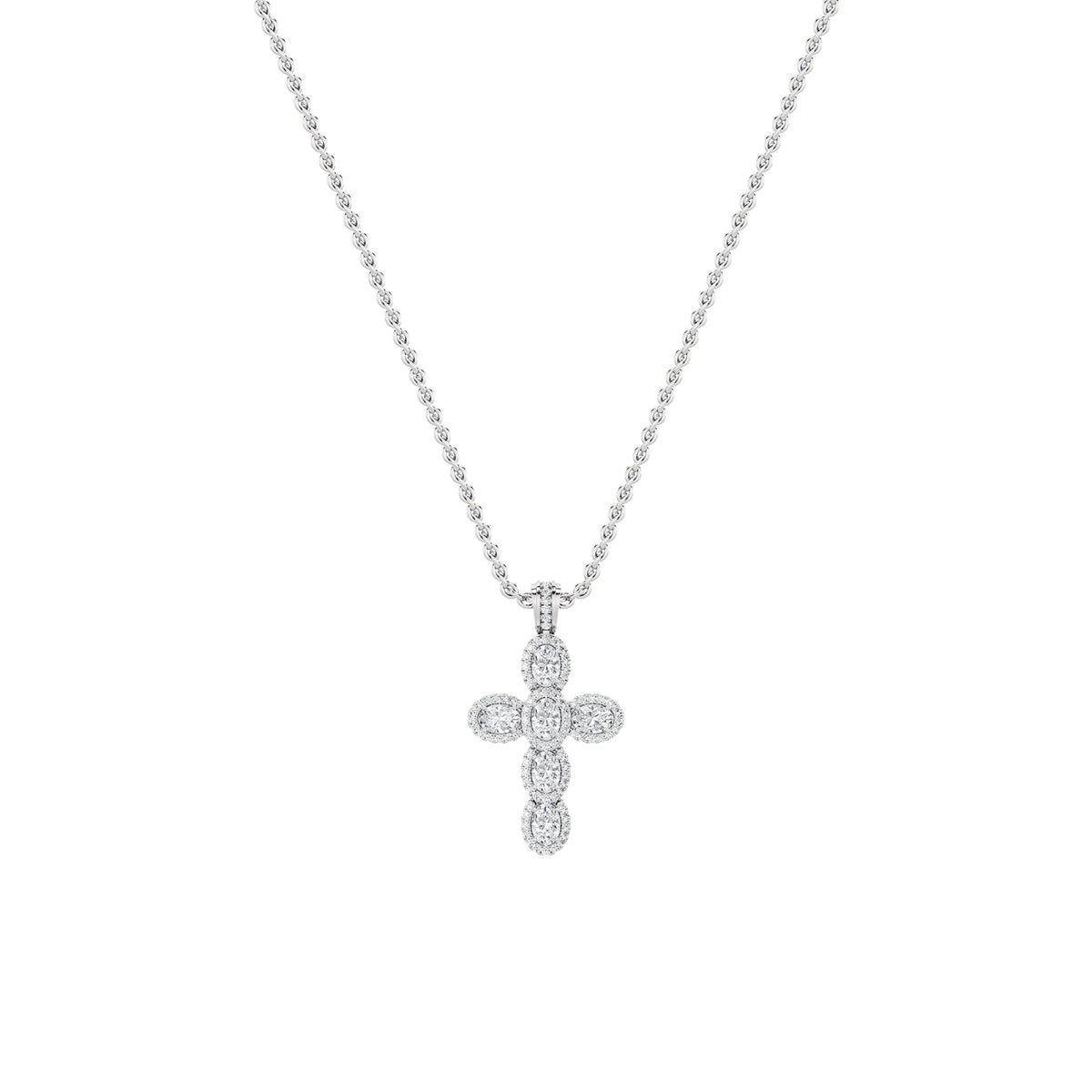 3CTW Oval Lab-Grown Diamond Prong Cross Pendant 93 Stones