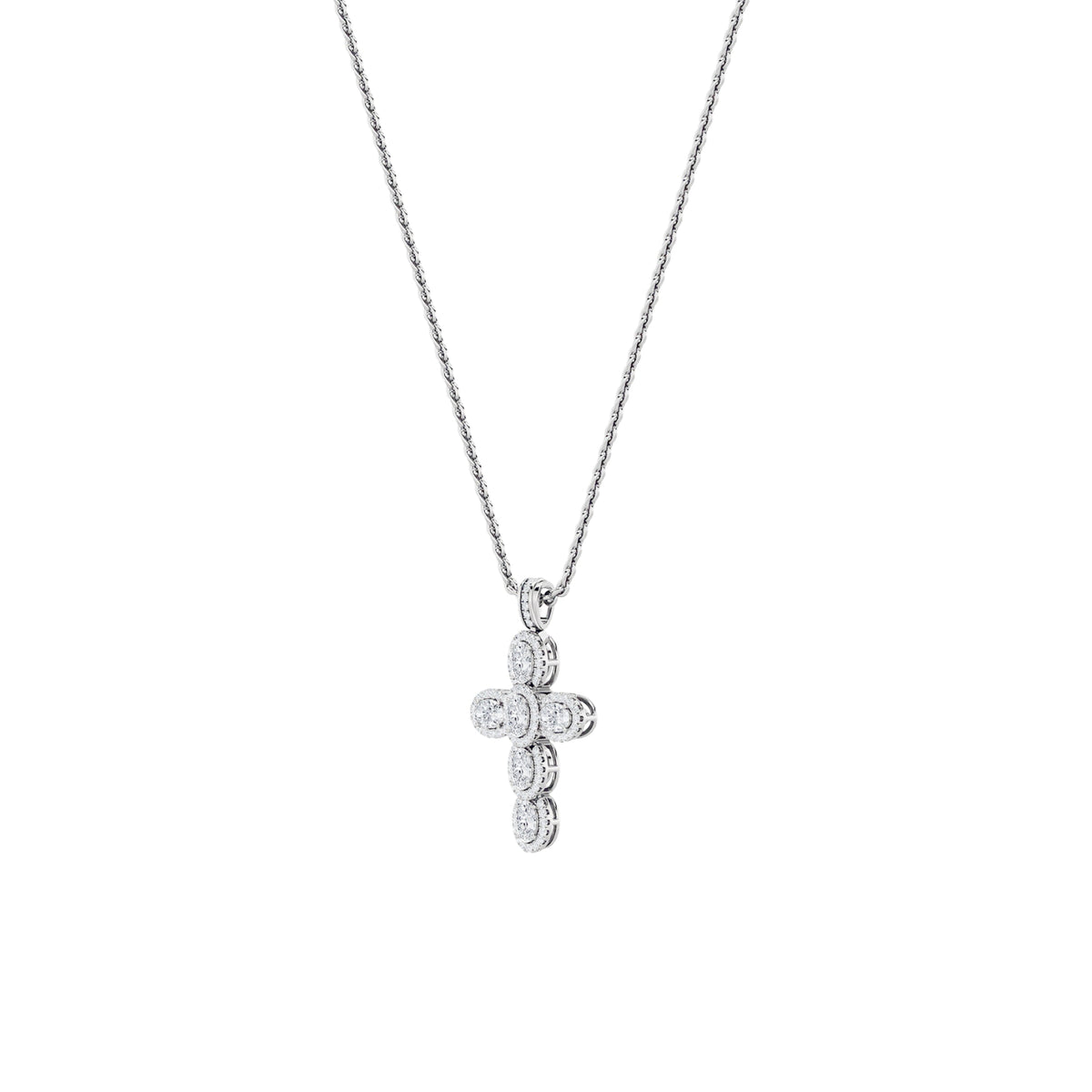 3CTW Oval Lab-Grown Diamond Prong Cross Pendant 93 Stones