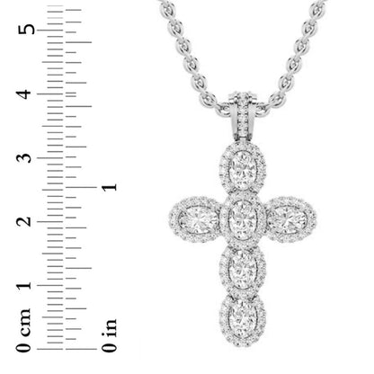 3CTW Oval Lab-Grown Diamond Prong Cross Pendant 93 Stones