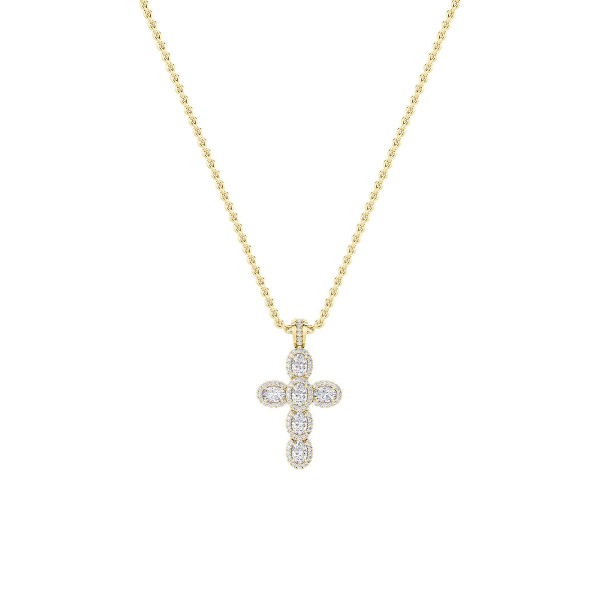 3CTW Oval Lab-Grown Diamond Prong Cross Pendant 93 Stones