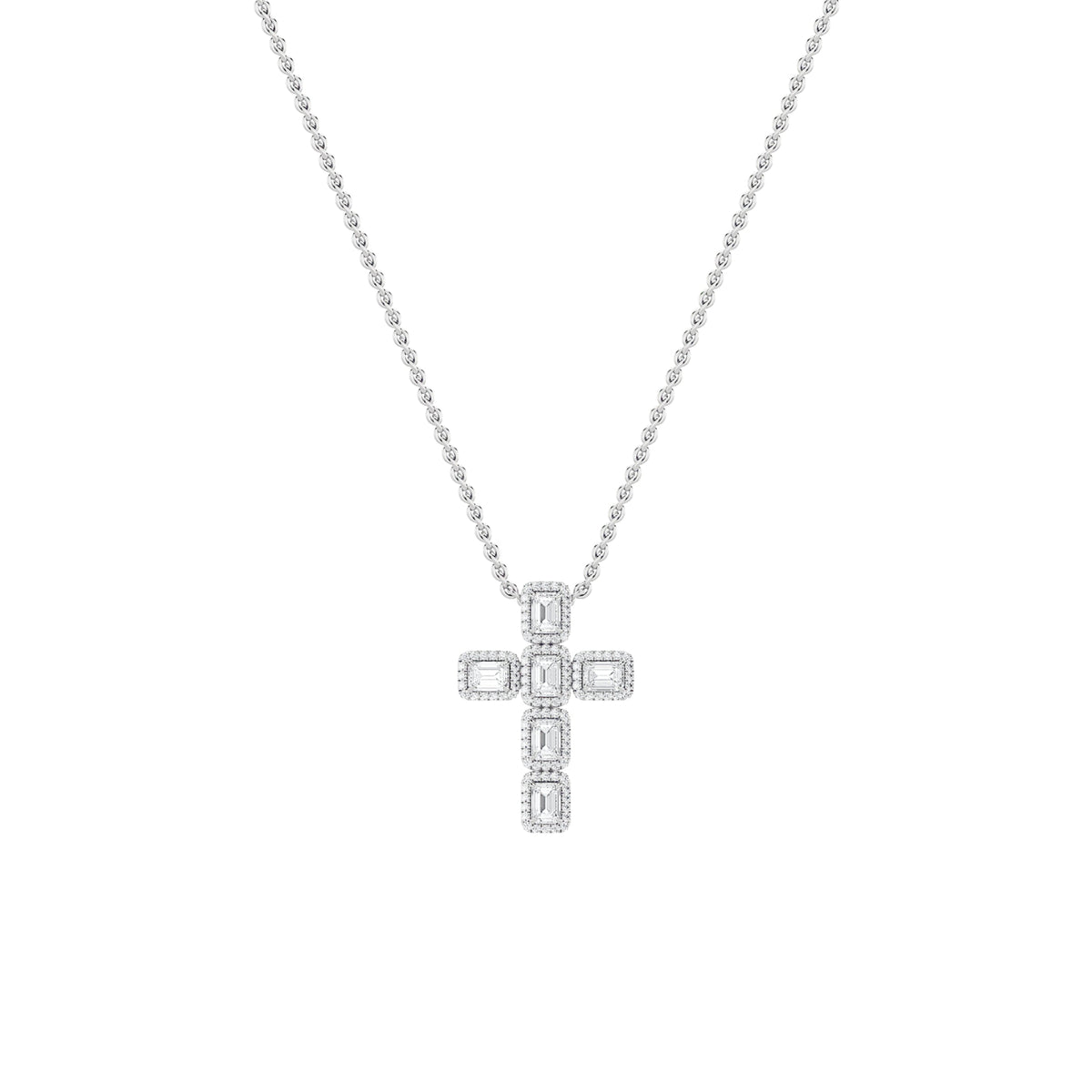 3CTW Emerald Lab-Grown Diamond Prong Cross Pendant 114 Stones