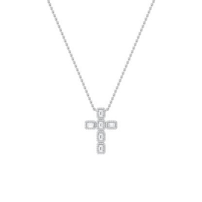3CTW Emerald Lab-Grown Diamond Prong Cross Pendant 114 Stones