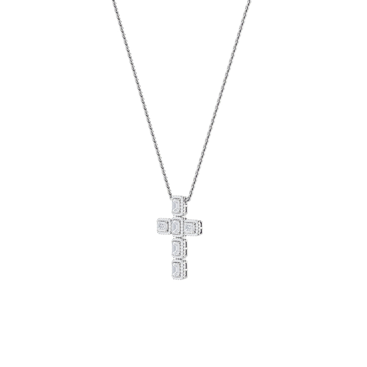 3CTW Emerald Lab-Grown Diamond Prong Cross Pendant 114 Stones