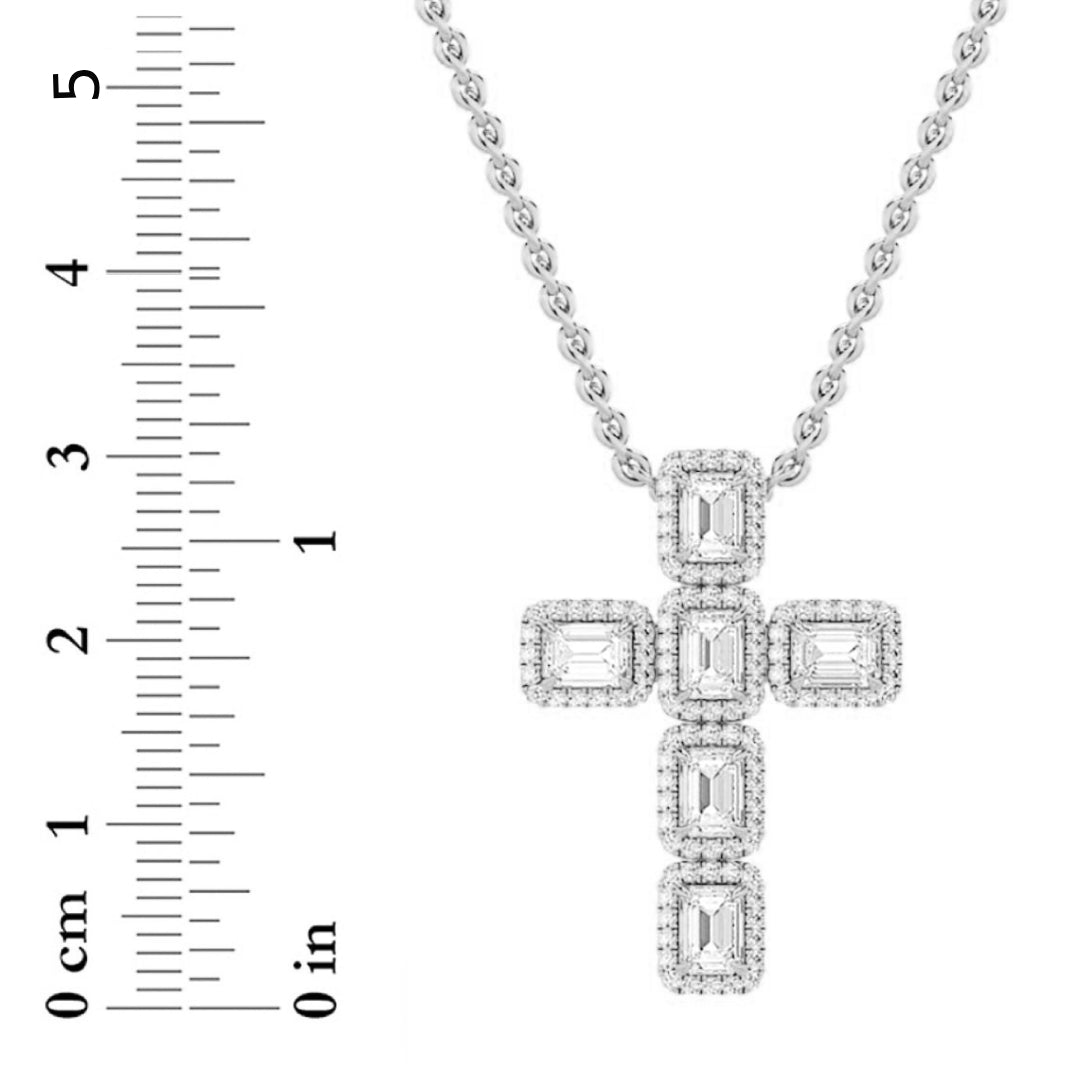 3CTW Emerald Lab-Grown Diamond Prong Cross Pendant 114 Stones