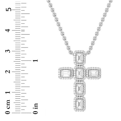 3CTW Emerald Lab-Grown Diamond Prong Cross Pendant 114 Stones